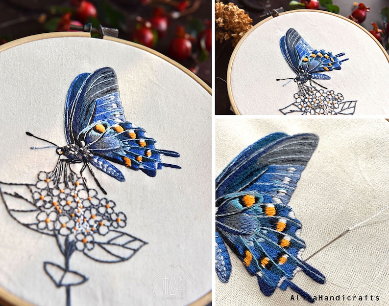 Realistic Hand Embroidery Butterfly Kit Lifelike Insect Etsy