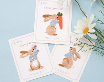 Vintage Rabbit Embroidery Patch Iron on Sew On- Sewing Embroidery Applique, Animal Sticker/Stitch Patch for Bags,Jeans,DIY