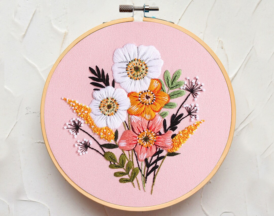 Hand Embroidery Starter/diy Beginner Embroidery Kit/modern Floral