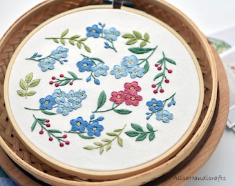Forget-me-not, Beginner Embroidery Kit, Hand Flower Embroidery Design, DIY Adult Craft Kit, Botanical Embroidery Starter -7 in