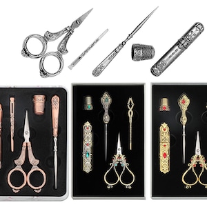 5 PCS Victorian Sewing Tool Set with Scissor Thimble,Vintage Needlework Kit,Sewing Case,Antique Embroidery Scissor,Gift for Sewing Lovers