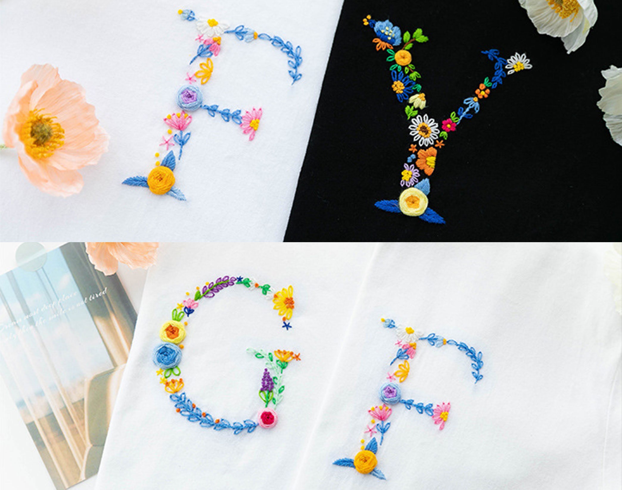 26 Letters Embroidery Kit Hand Embroidery Flower Letters for Etsy