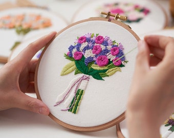 Beginner Embroidery Kit, Magnolia Flower and Bird, Chinese Style Hand  Embroidery Pattern With Blue Watercolor Background, Holiday Gift-8in 