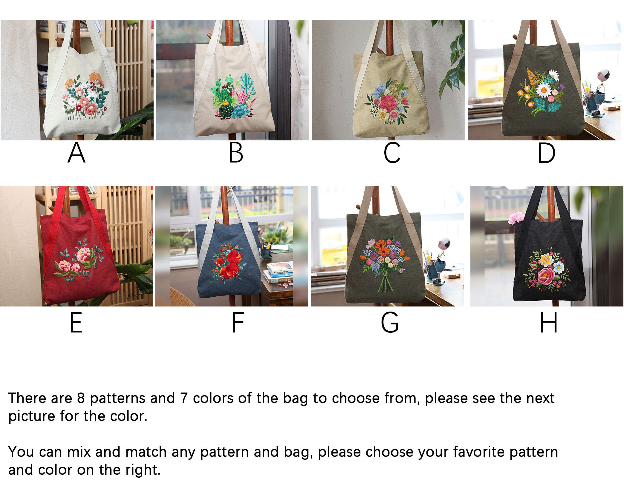 Embroidery Bag for Women Organizer Bag Embroidery Projects Sewing Cross  Girls Gift with Flower Pattern Tote Bag for Adults , Type B