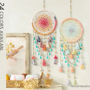 Rainbow Dreamcatcher,Wall Hanging Decoration,Crochet Pattern for Home Decor,DIY Ornaments Kit-8in