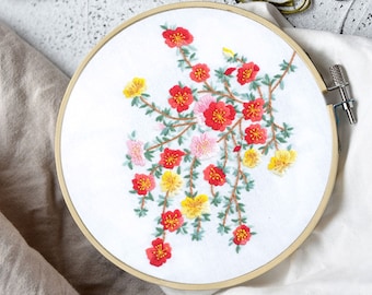 Bloemen borduurpakket voor beginners, bloem botanisch gestempeld handborduurwerk volledig pakket, DIY woondecoratie borduurwerk kerstcadeau-8 inch