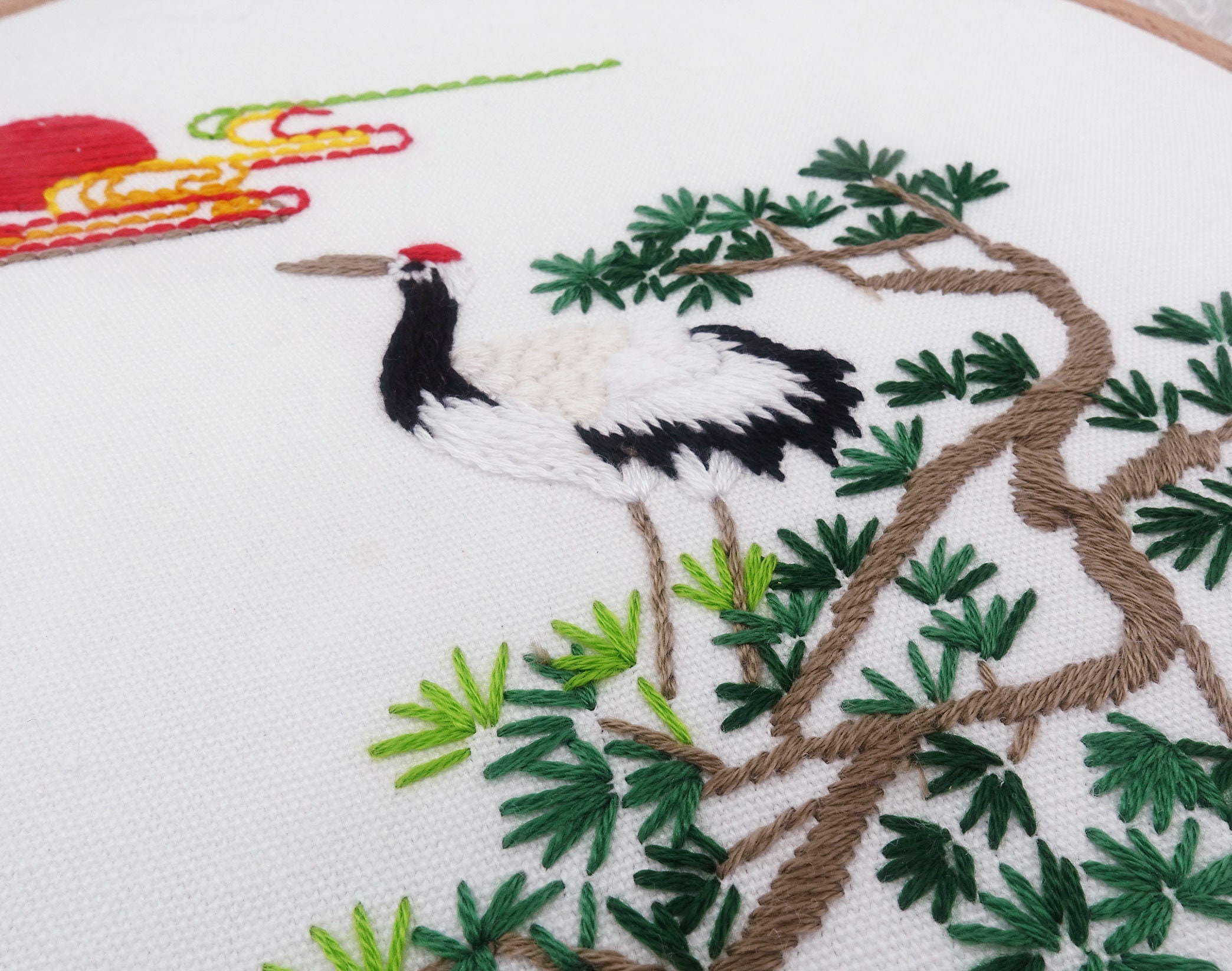 初心者用刺繍キット、中国刺繍パターン、松の木、鶴、日の出、鳥