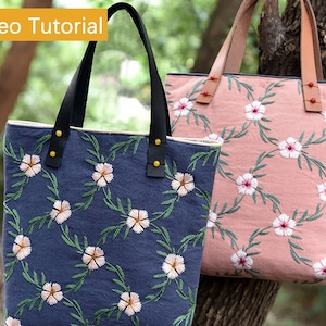 Tote Bag Nähset, Dianthus Blumen Stickerei Kit für Anfänger, leichte Schulterstofftasche, DIY Nähen Slouchy Bag Kit, Geschenk für Mama