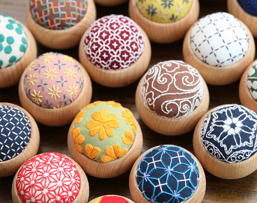 Embroidery Pin Cushion Kit,japanese Sashiko Pincushion With Wooden Base