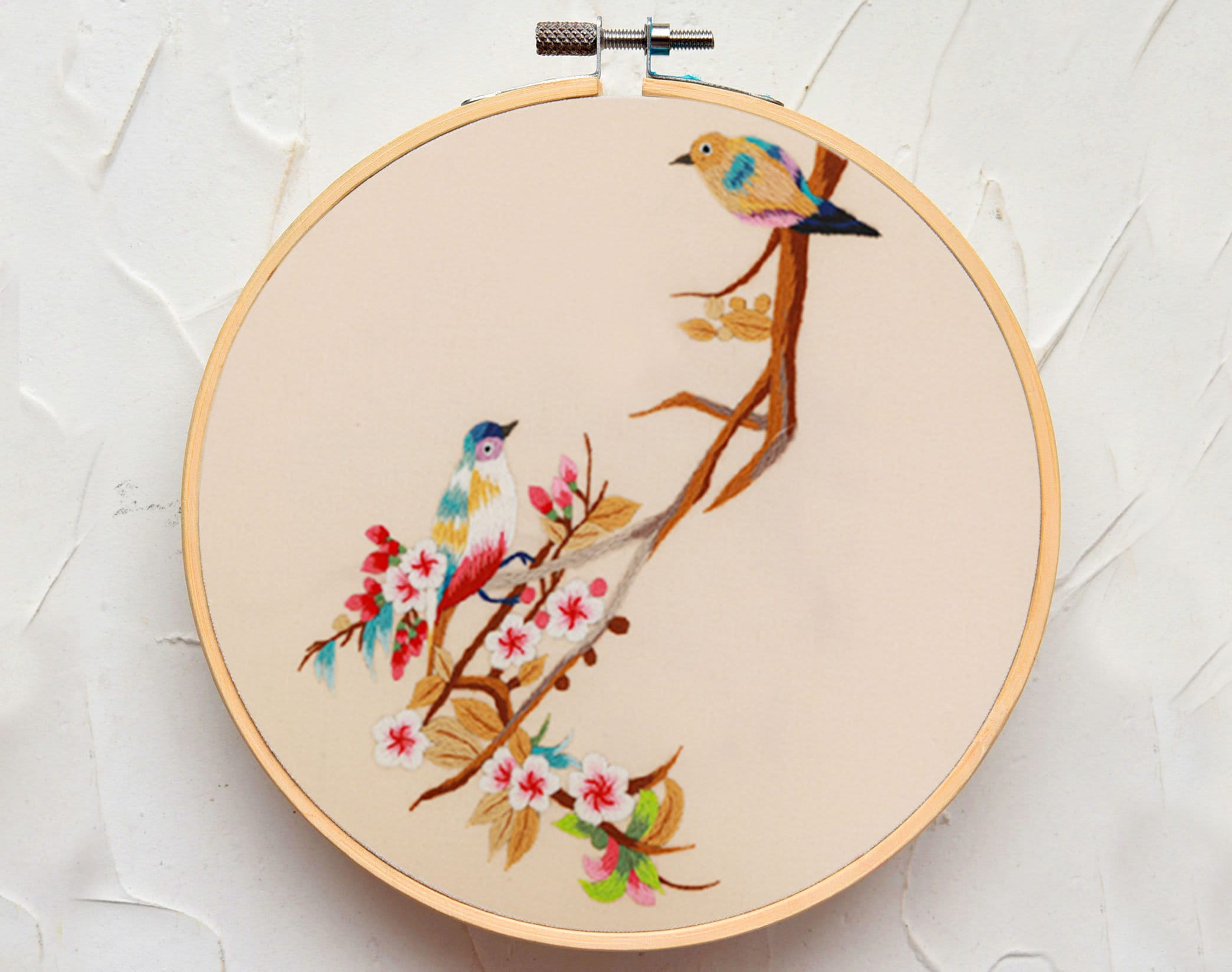 初心者向け中国風手刺繍キット、花と鳥の刺繍パターン、スターター刺繍