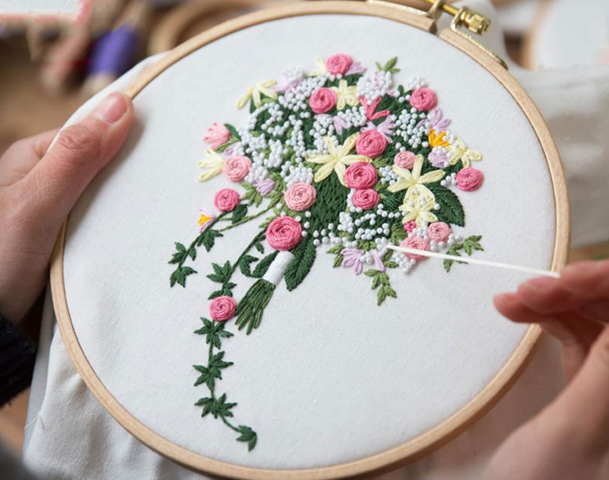 Keimprove Embroidery Kits with Flower Patterns Beginner Cross Stitch Kits  Handmade Embroidered DIY Material Package European-style Simple Plant  Flower Embroidery for Adults 