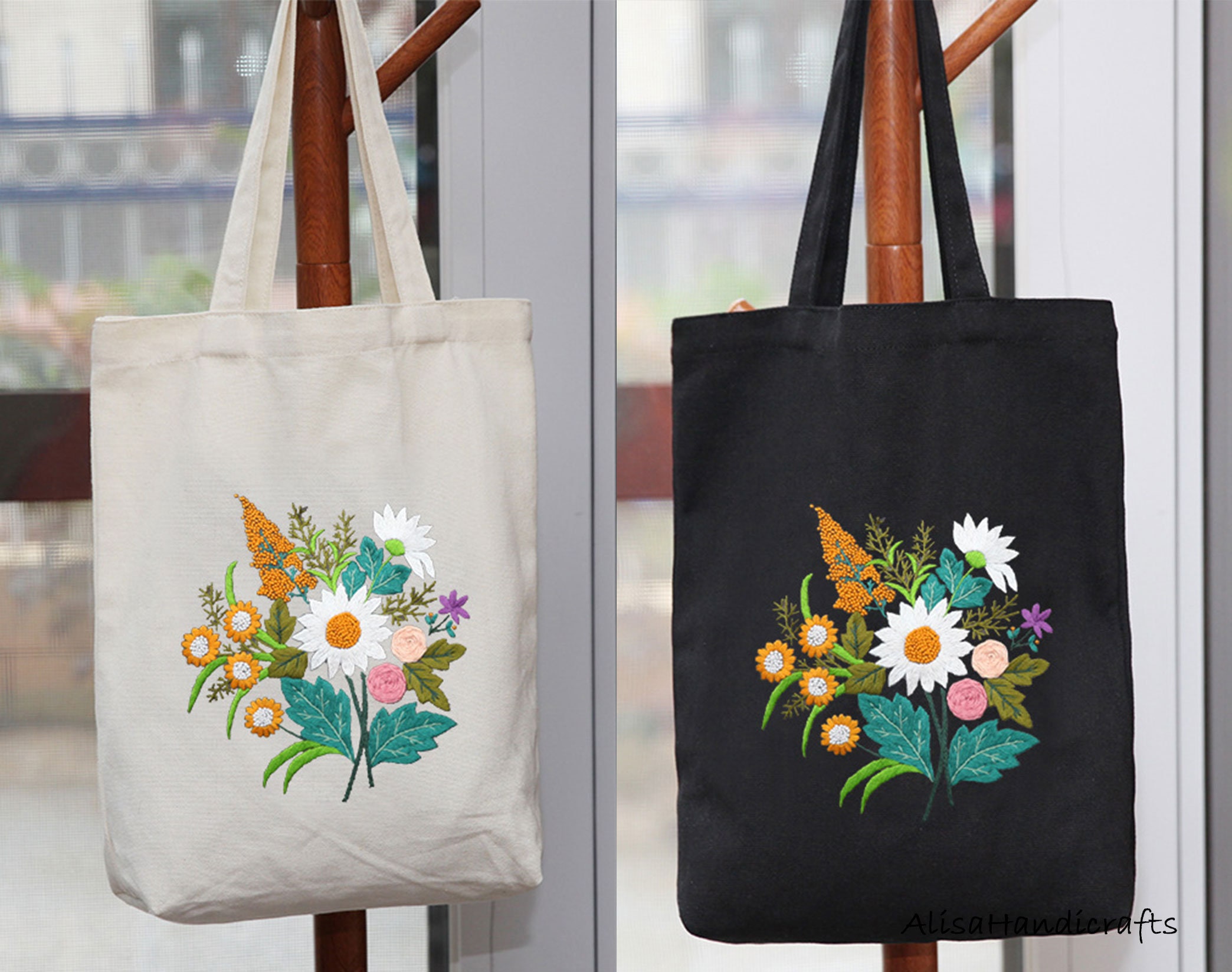 DIY Flower Embroidery Bag Canvas Bag with Embroidery Pattern Etsy