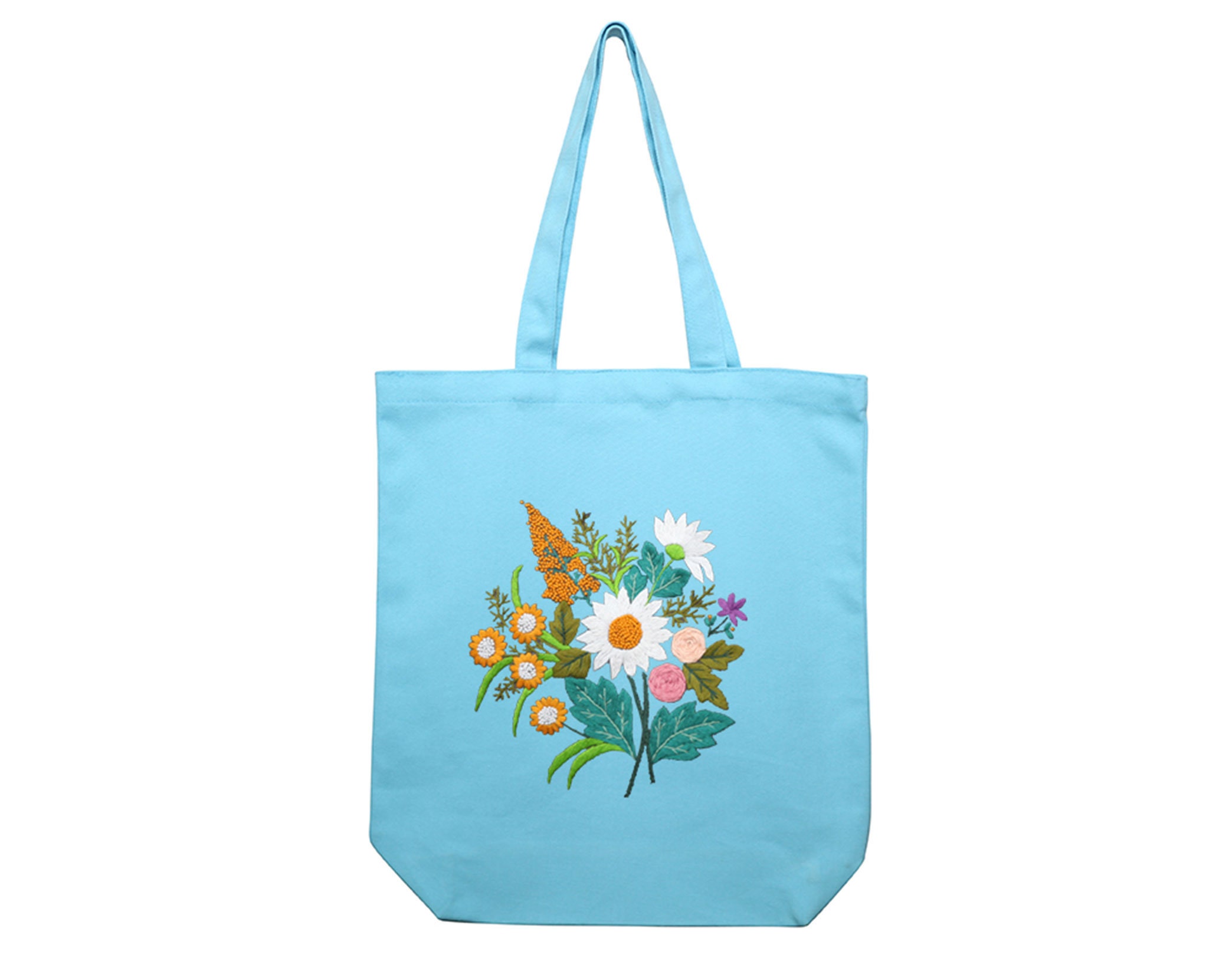 Kit Broderie Sac En Toile Débutant - Motif Floral, Fourni Avec Cerceau, Fils, Aiguilles - Noir