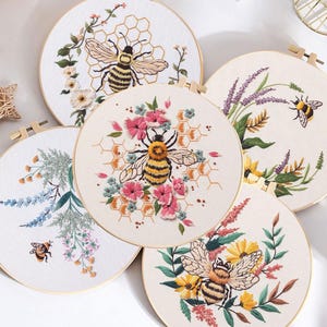 Bee & Wildflower Embroidery Kit: Sunflower Needlepoint Pattern,Insect Stitch Kit,Learn to Embroidery-8in