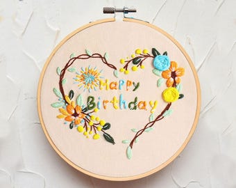 ハッピーバースデー刺繍キット、初心者向け手刺繍キット、カラフルな