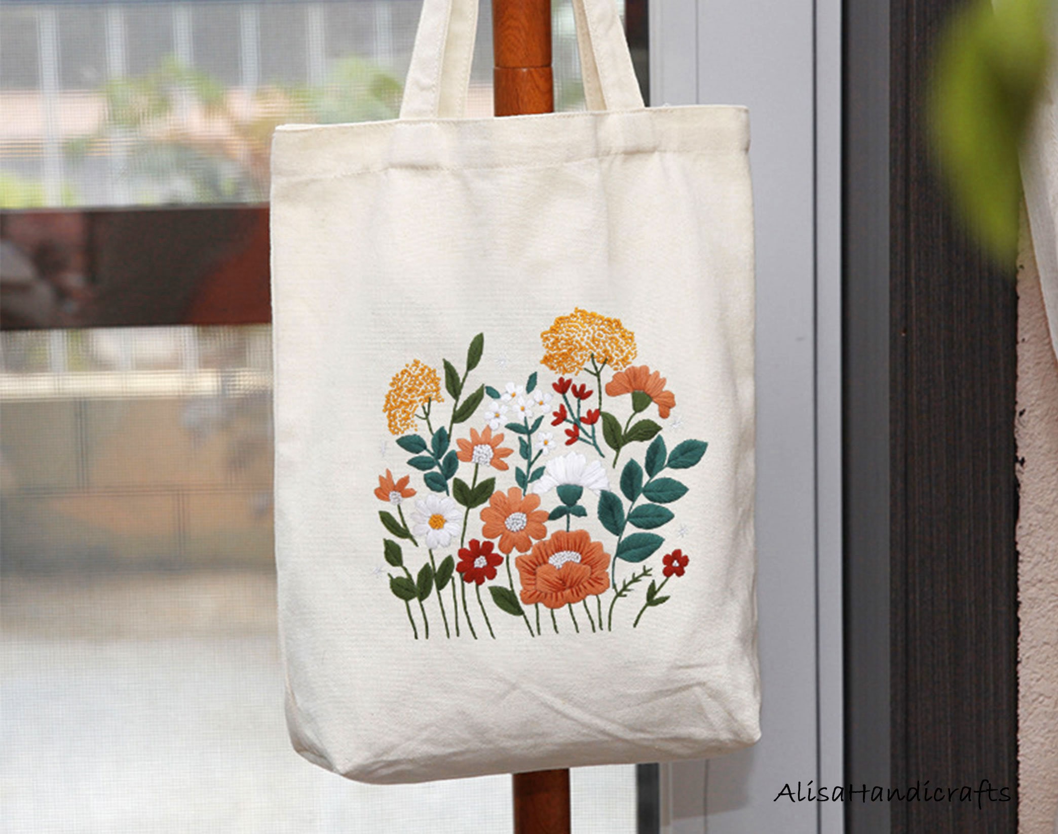 Embroidery Kit Canvas Bag,modern Flower Pattern Hand Embroidery