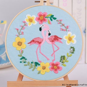 Pink Flamingo Starter Embroidery Kit, Preprinted Birds and Flowers Embroidery Kit for Beginners, with Pattern and English Instructions-8in image 5
