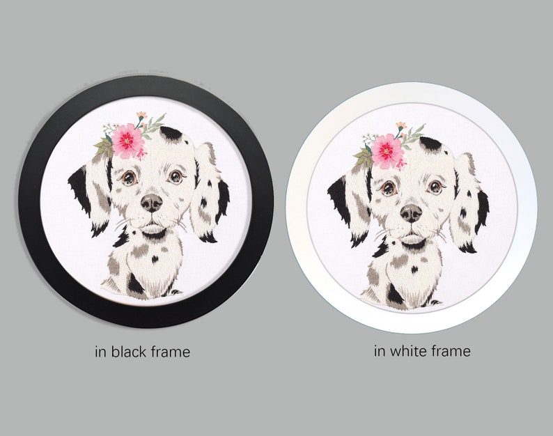 Dalmatian Dog Hand Embroidery Kit, Diy Needlepoint Dalmatian Ornament Kit, Black and White Dog Embroidery Hoop Art, Gift for Dog Owners-8in image 4