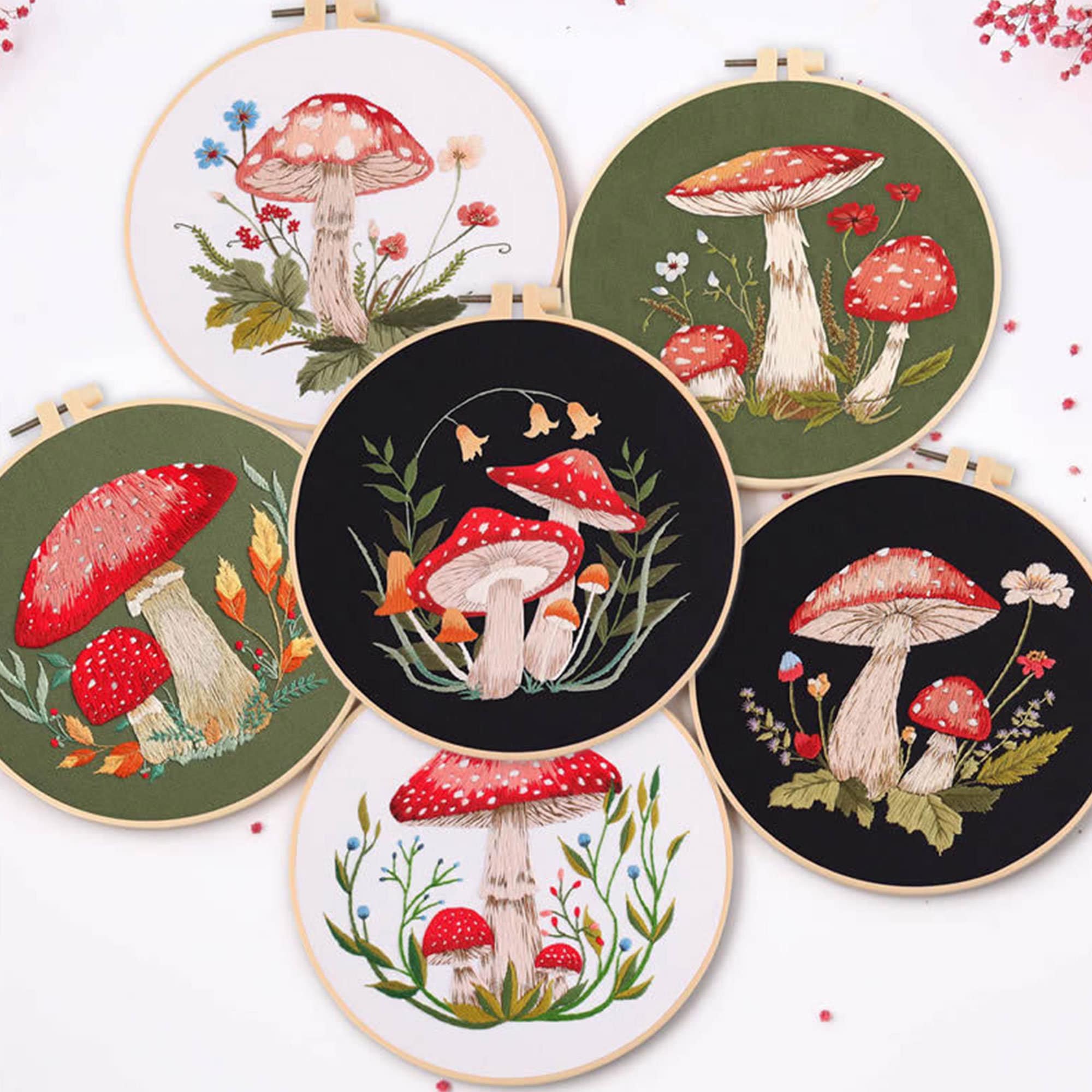 Kikkerland Mini Mushroom Counted Cross Stitch Embroidery Kit Red Mushrooms  NEW