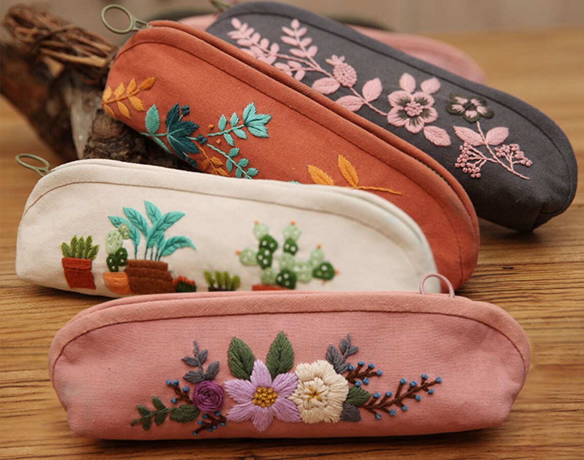 Embroidery pencil case kit embroidered pen case cosmetic  etsy Embroidery pencil case kit embroidered pen case cosmetic  etsy