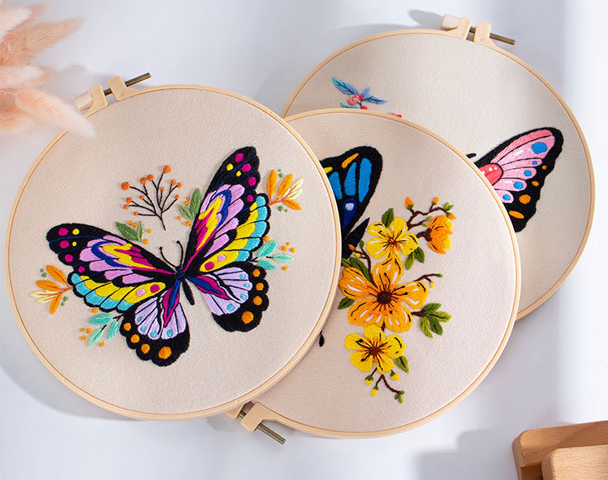  4 Packs Stamped Cross Stitch Kits,Butterfly Flower Counted  Cross Stitch Kits for Adults Beginners,DIY Full Range of Needlepoint Kits  Needlecrafts Embroidery Arts and Crafts for Home Decor,12x16