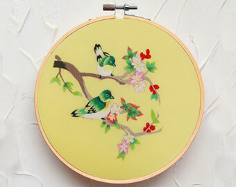 初心者向け中国風手刺繍キット、花と鳥の刺繍パターン、スターター刺繍