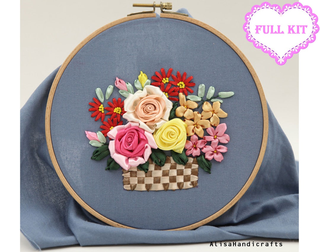Broderie modele point de croix dalhia de soie rose chez Lanarte
