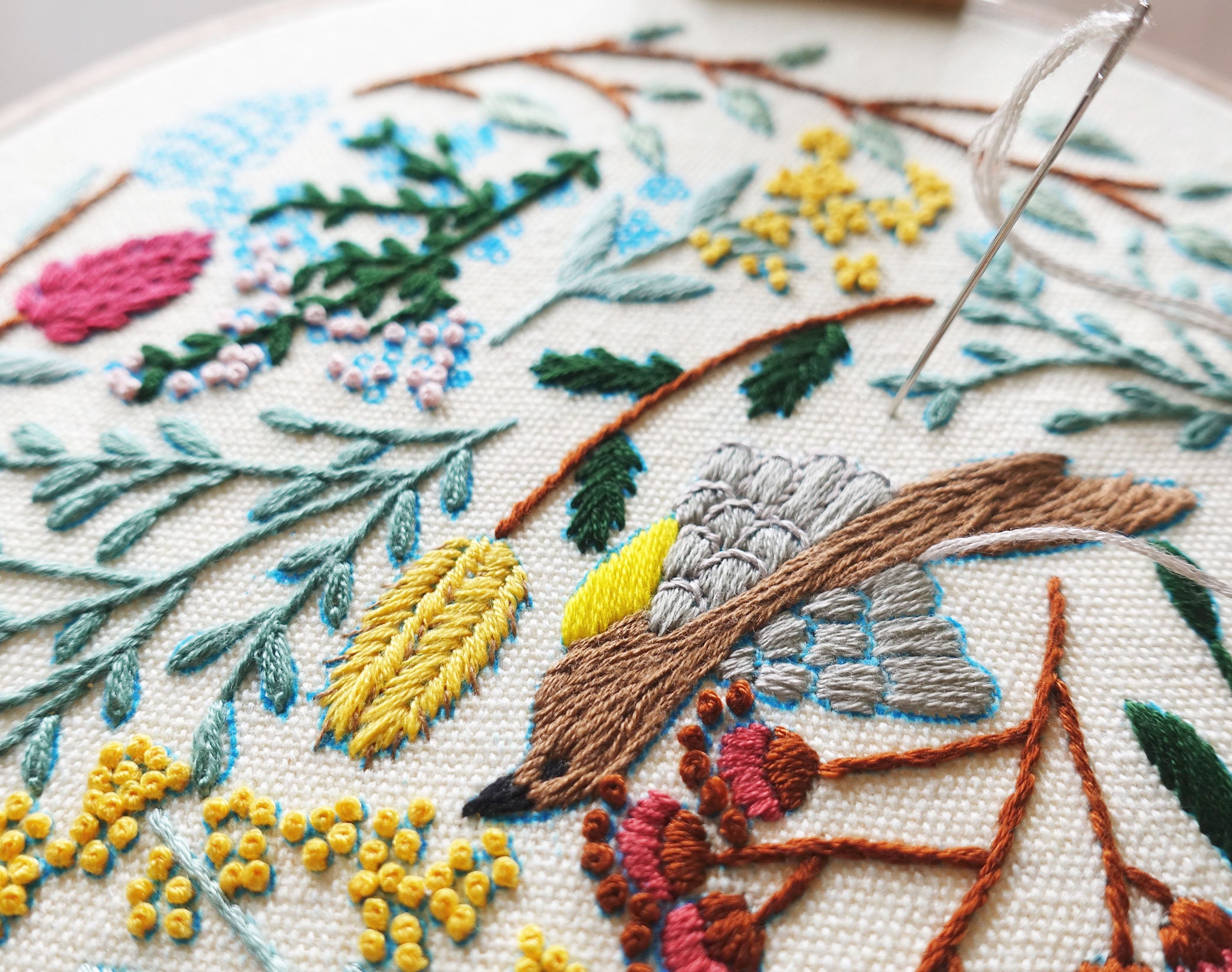 Flowers and Bird Embroidery Bag Kit for Beginners, Floral  display picture 2