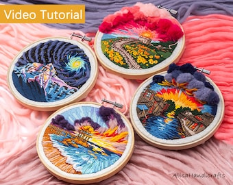 3d Moutain Clouds and River Embroidery Kit, Natural Scenery Hand Embroidery, Landscape Embroidery Kit, Video Tutorial-5in