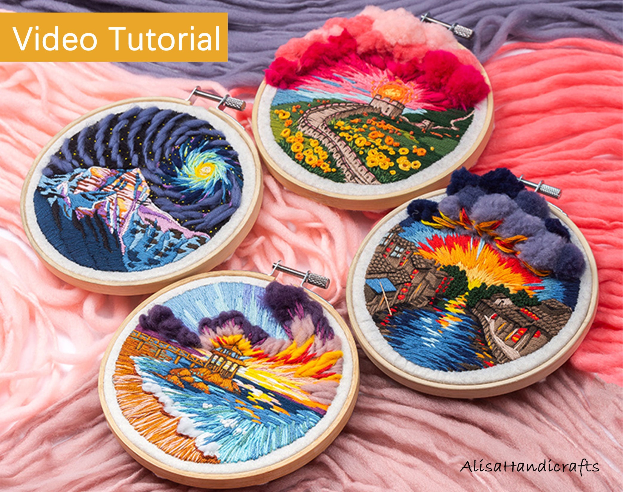 3d Moutain Clouds and River Embroidery Kit, Natural Scenery Hand