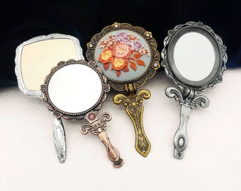 Blank Mirror Base for Embroidery Fabric Painting and Other Handicraft,Pocket Compact Mirrors+Metal Cover,DIY Frame Mirror,Holiday Gift