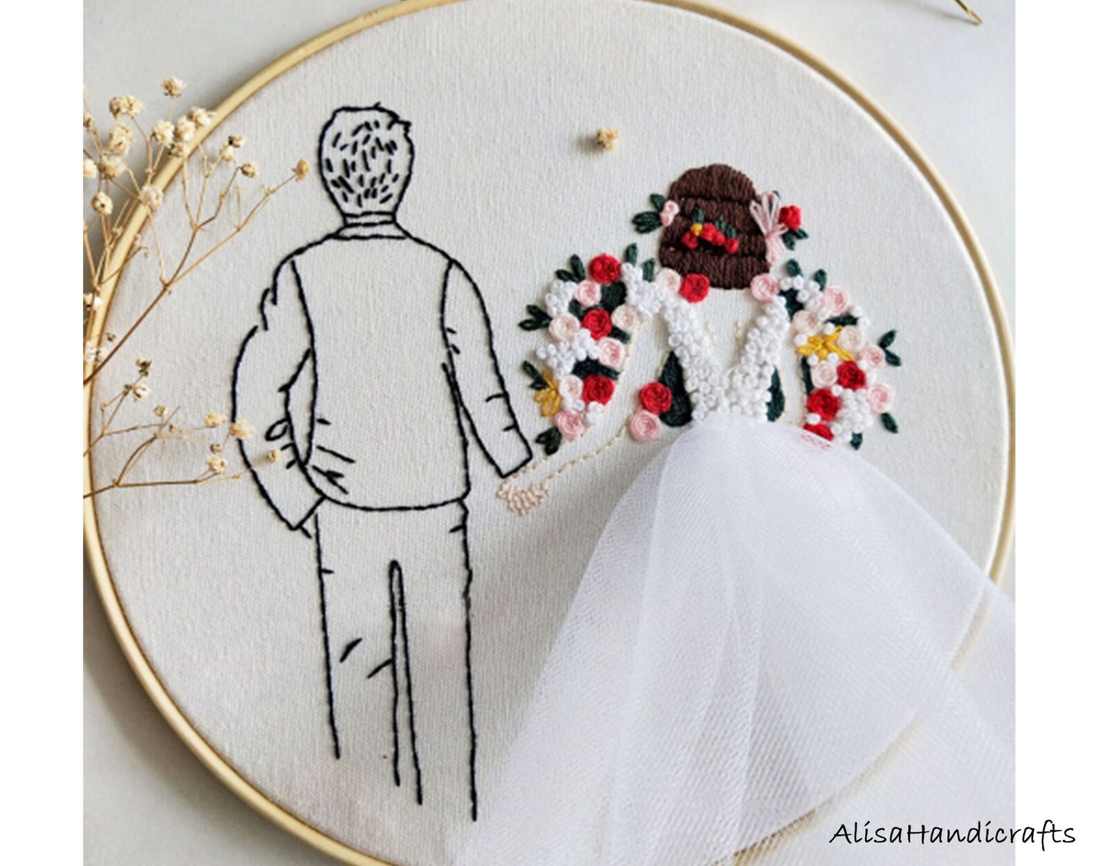 DIY Wedding Embroidery Kit Bride In Wedding Dress Floral Etsy