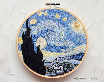 刺繍風景キット、ゴッホの星月夜、手刺繍絵画アート、大人向け DIY