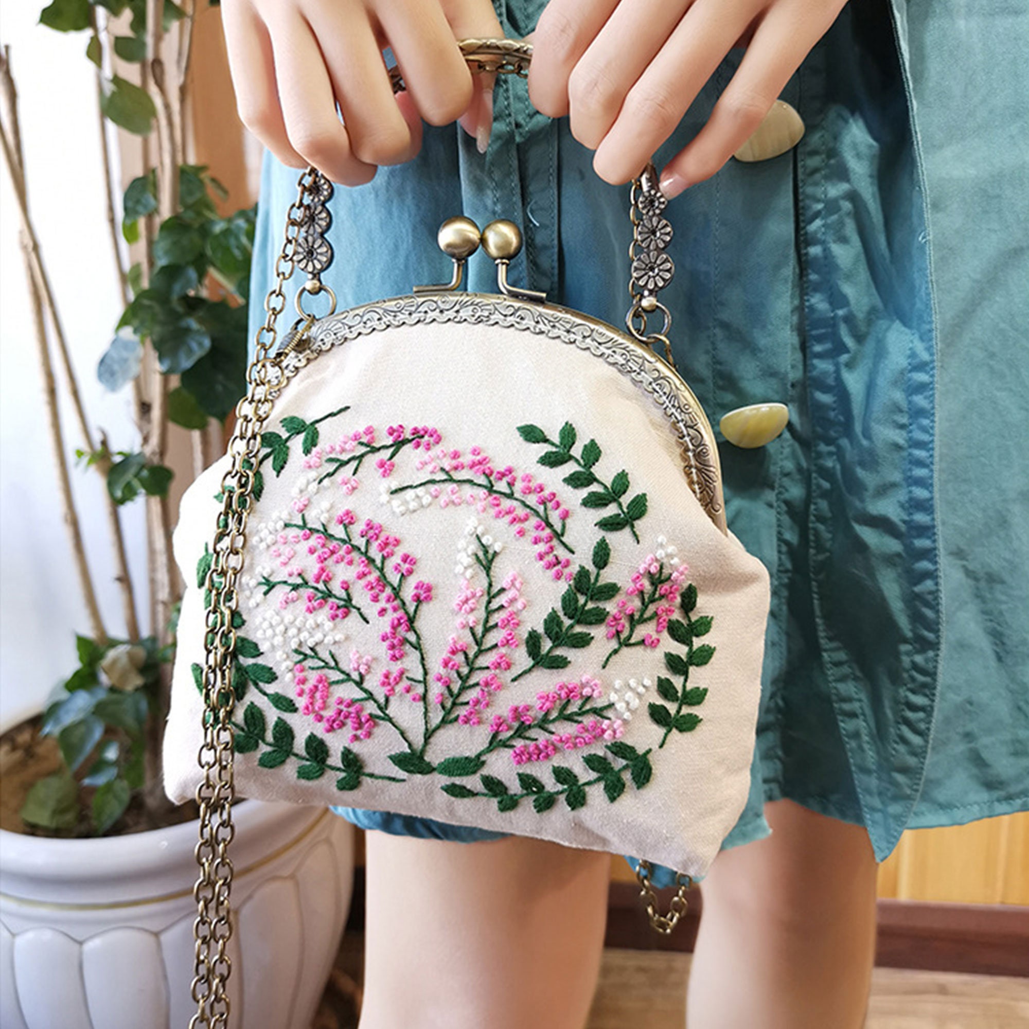 Kiss Lock クロスボディ+ハンドバッグバッグ刺繍キット、初心者用