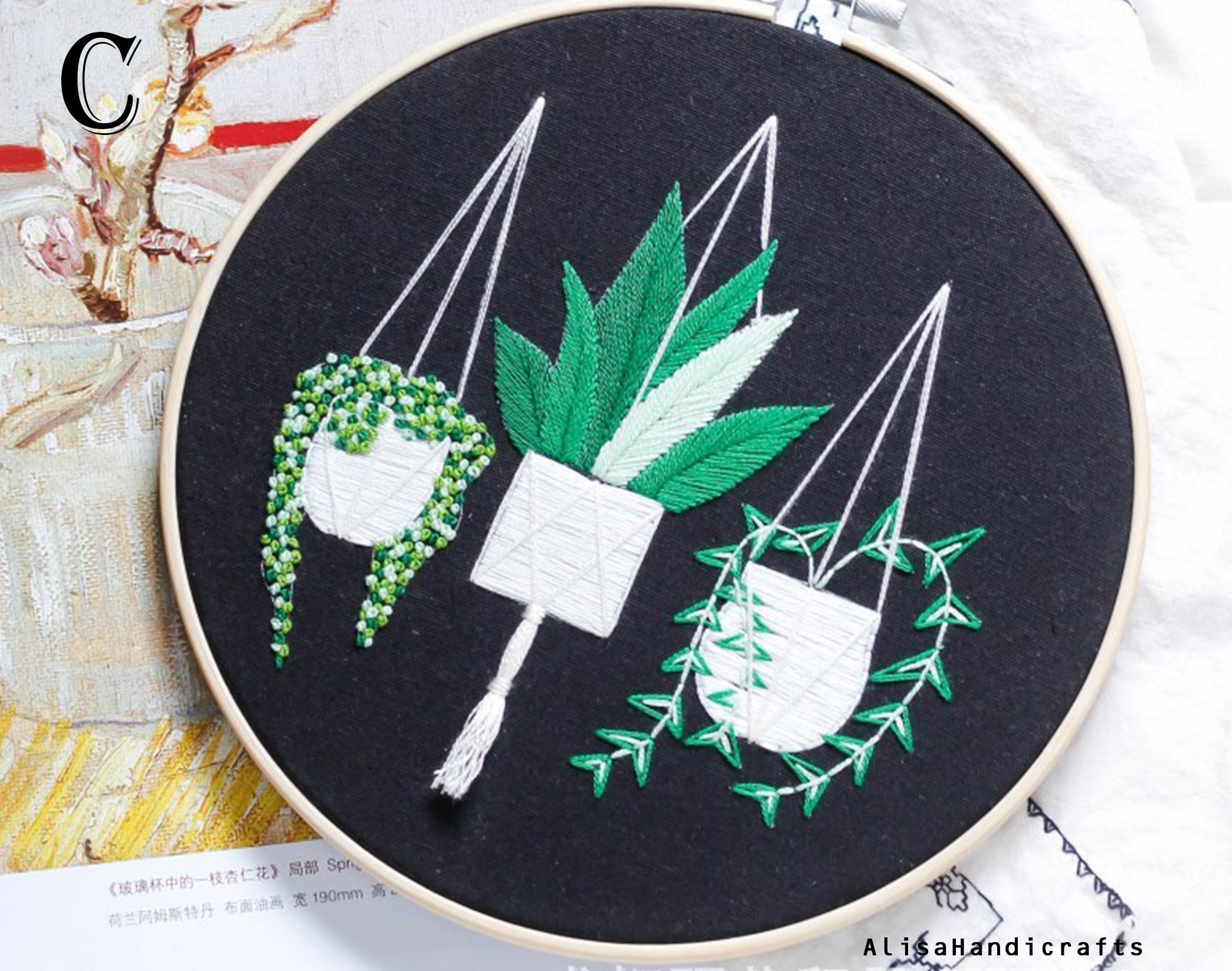 Hand Embroidery Plant Potted Kit Simple Embroidery Full Kit Etsy