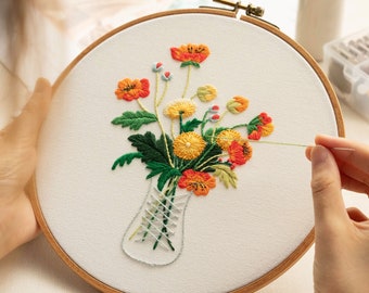 Botanical Flower Bouquet Hand Embroidery Kit 20cm – MiuEmbroidery