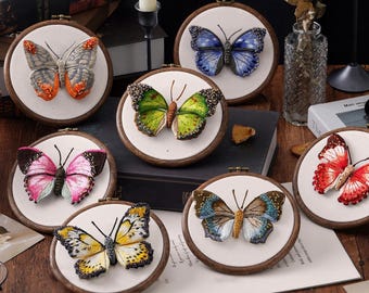 Kit de broderie papillon 3D, matériaux de fabrication de bijoux pour broche ou épingle à cheveux, projet de travaux de couture à l'aiguille - tutoriel vidéo