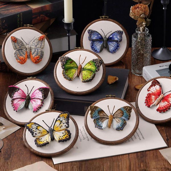3D Butterfly Embroidery Kit,Insect Brooch or Hairpin Jewelry Making Materials,DIY Needle Work Project-Video Tutorial