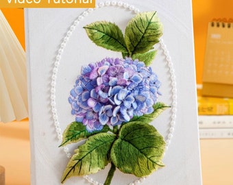 3D Hand Embroidery Flower Kit, Rose/Hydrangea/Pansy/Tulip Floral Hand Embroidery Hoop Art, Stitch Wall Decor+Instructional Video Tutorial