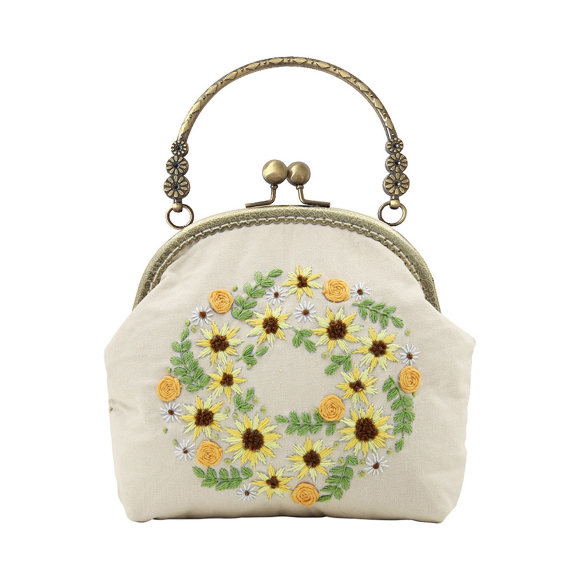 Embroidery Kiss Lock Bag Kit With Pattern, Modern Flower