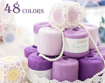 Hilo de encaje de crochet, tamaño 3, hilo de algodón perlado de colores puros de verano, crochet irlandés, hilo de algodón mercerizado, bola de hilo de 48 colores