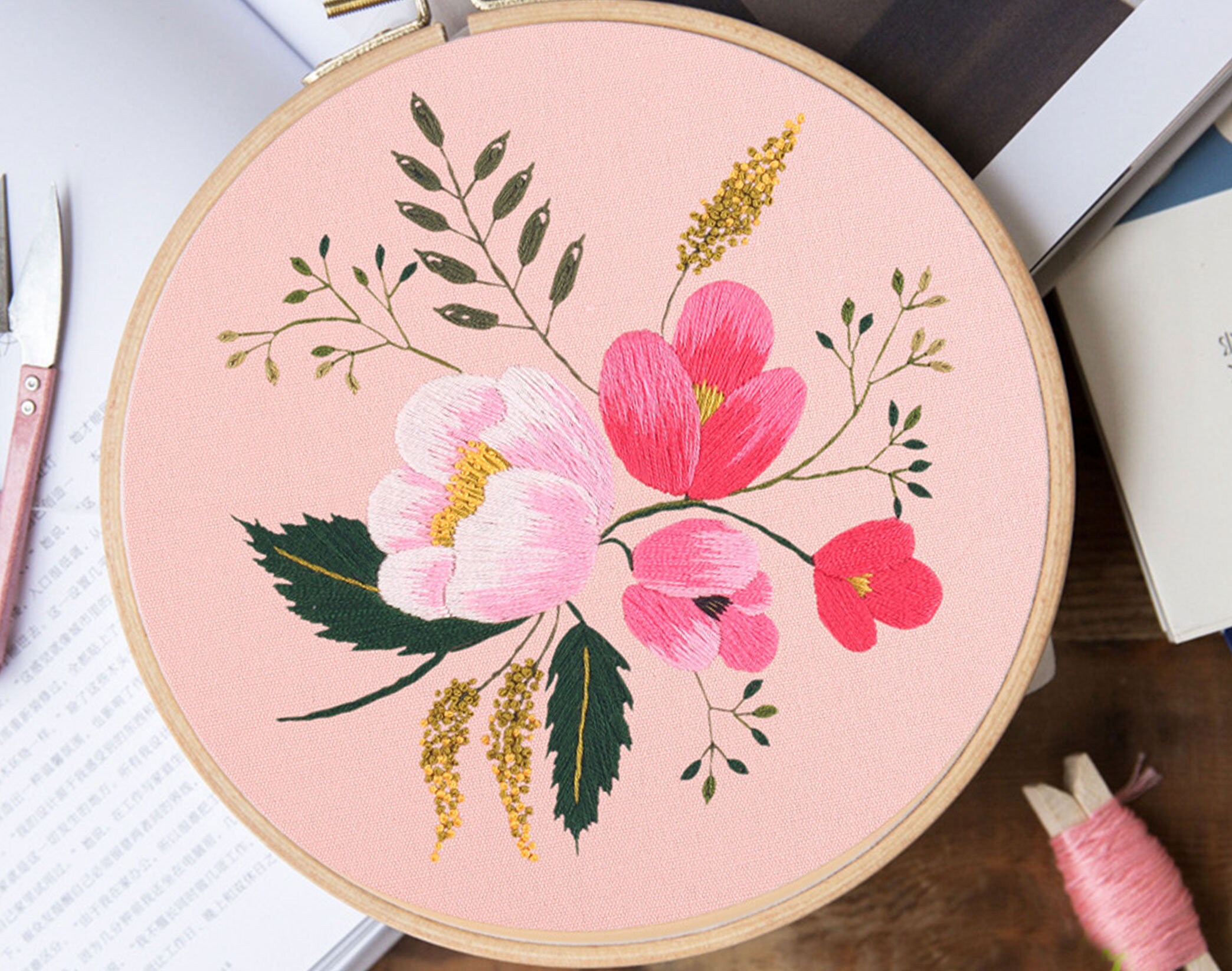 Embroidery Flower Kit Beginner Embroidery Bouquet Pattern Etsy