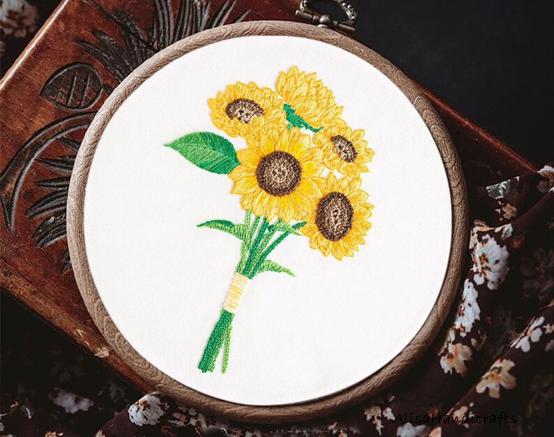 Sunflower Embroidery Kit for Beginner Embroidery Full Kit Etsy