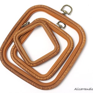 Quadratischer Holzkorn-Stickrahmen, flexibler Retro-Stickrahmen, Holzimitat-Stickrahmen für die Anzeige der Handstickerei in 3 Größen