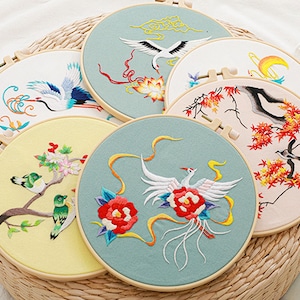 Crane and Flower Embroidery Kit, Hand Embroidery Patterns for Beginners,leisure Diy, Embroidery Hoop Kit with English Instructions-8in