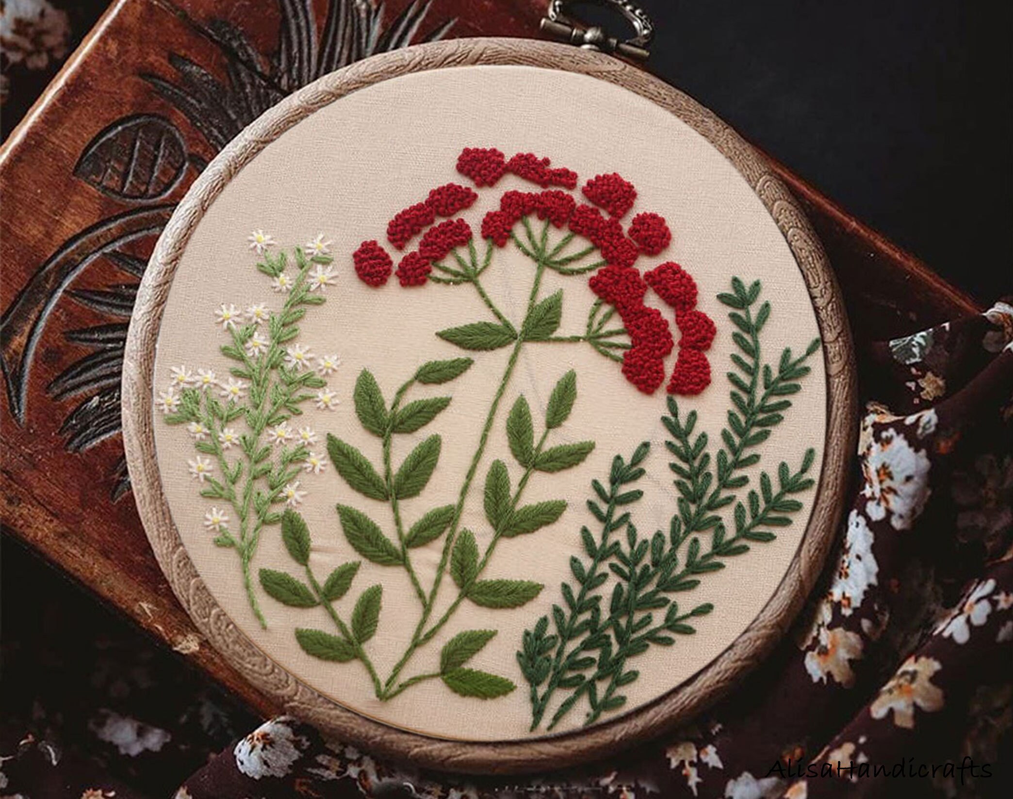 Beginner Embroidery Full Kit Wildflowers Floral Natural Etsy