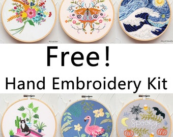 FREE Hand Embroidery Kit! Flowers/Animals/Landscapes Embroidery Full Kit, Beginner Embroidery Kit,Random Pattern,Embroidery Pattern-8in/6in