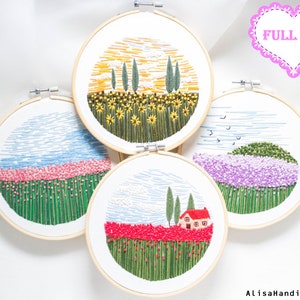 Beginner Embroidery Landscape Kit, DIY Hand Crafts Kit Adult, Modern Embroidery Flower Kit, Handmade Home Decor kit-15cm