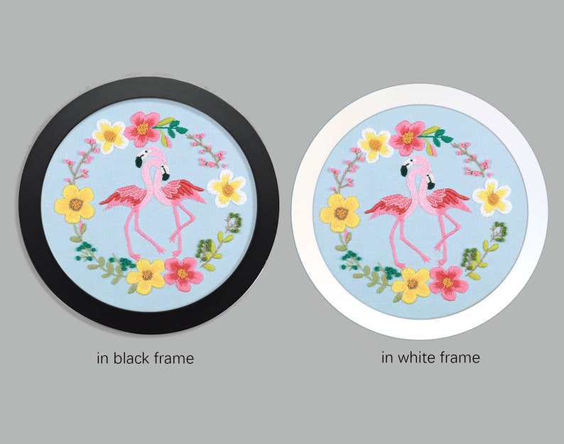 Pink Flamingo Starter Embroidery Kit, Preprinted Birds and Flowers Embroidery Kit for Beginners, with Pattern and English Instructions-8in image 7