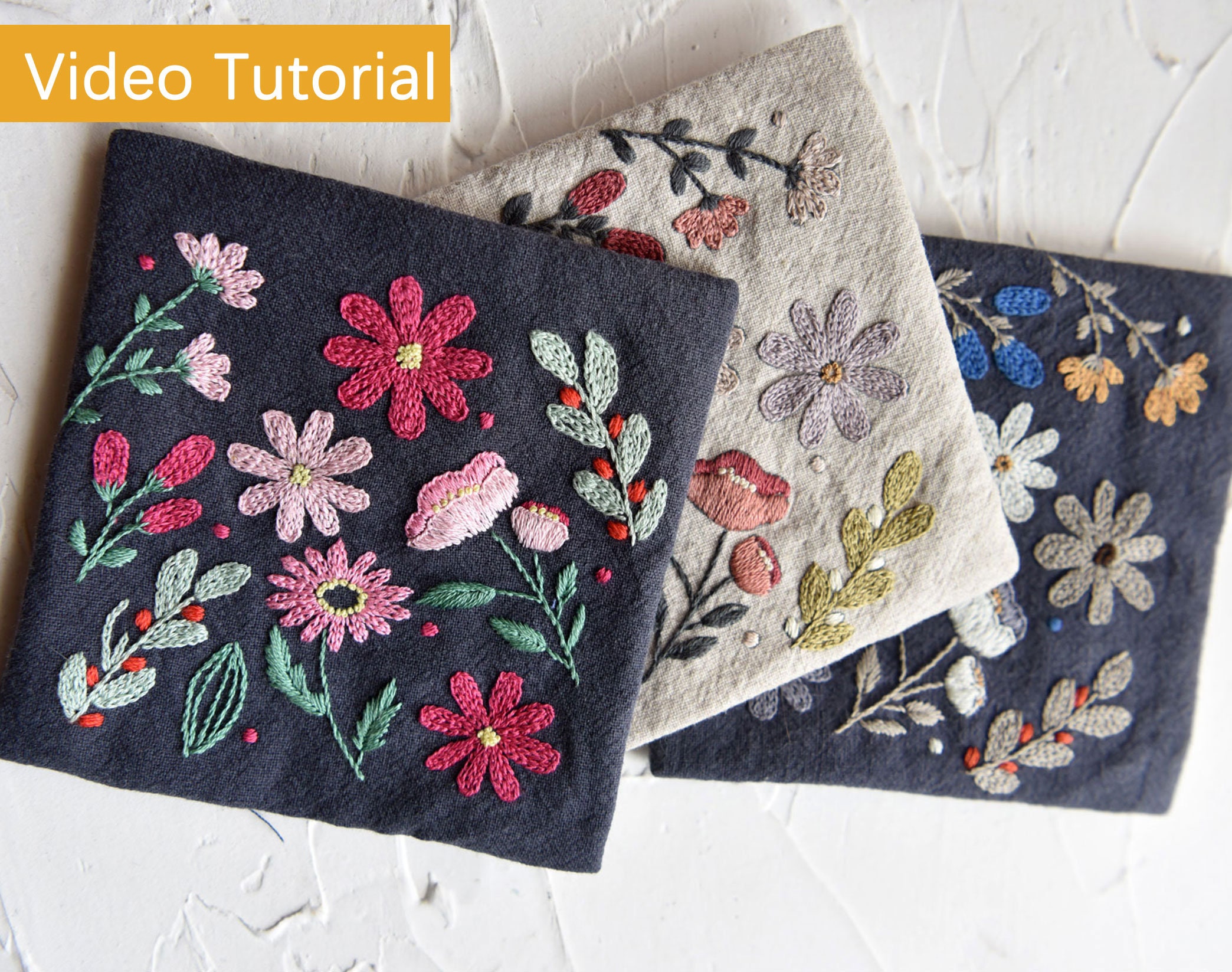 初心者向け手刺繍ティーコースターキット、フラワー刺繍コースター 